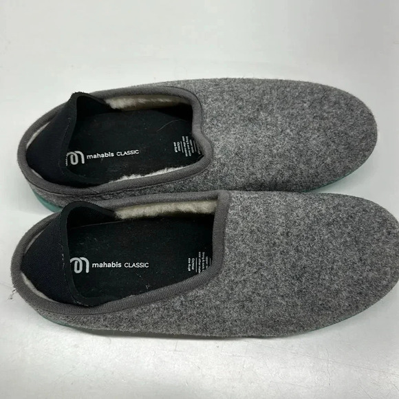 Mahabis Classic Slippers Slip On Shoes Gray Wool Blue Soles Womens EU 38 US 7.5 - Picture 4 of 12